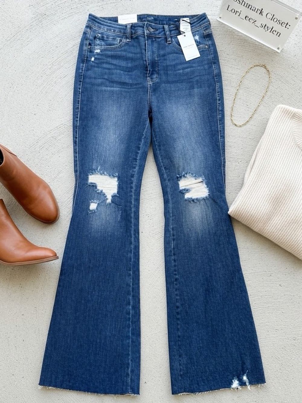 Judy Blue Dark Blue Distressed Flare Jeans